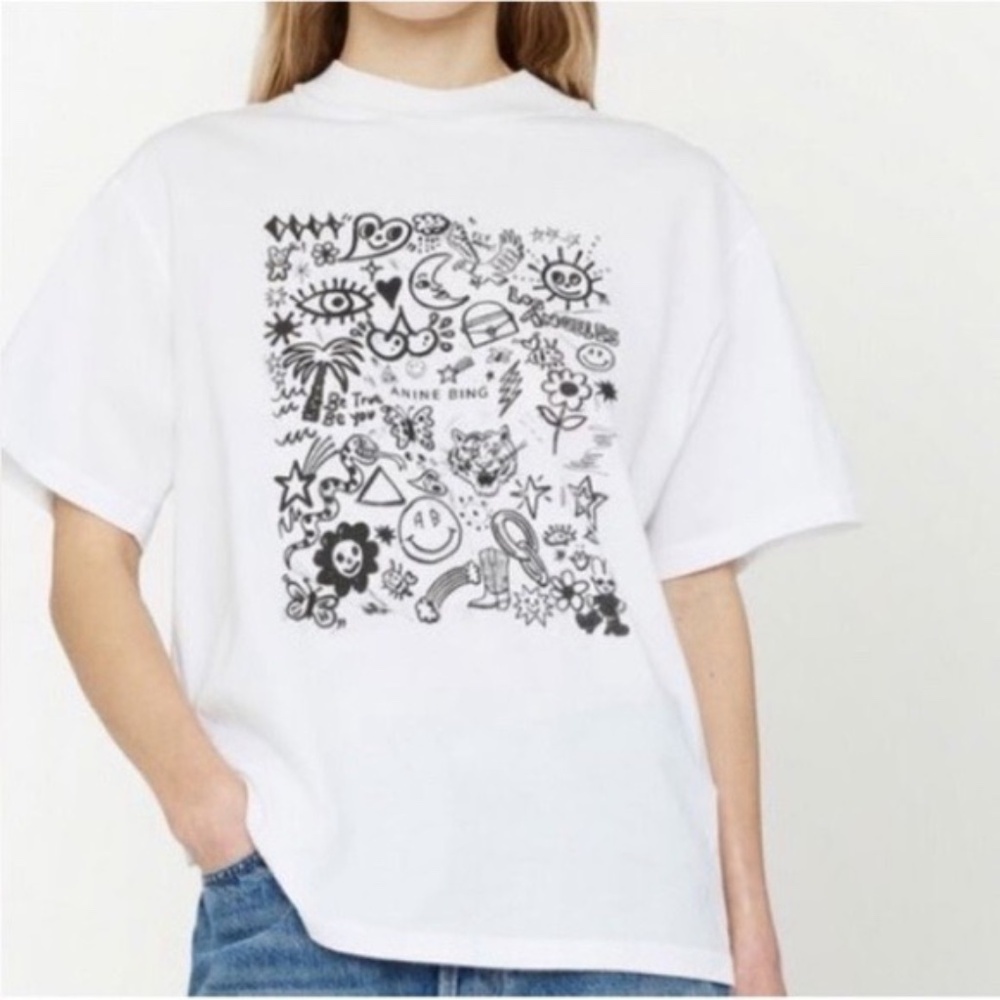 Anine Bing White Tee with Black Graphic
